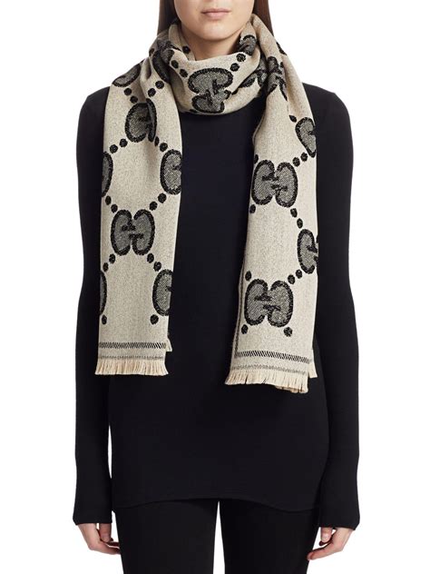 gucci gg jacquard wool knitted scarf|gucci wool scarf women's.